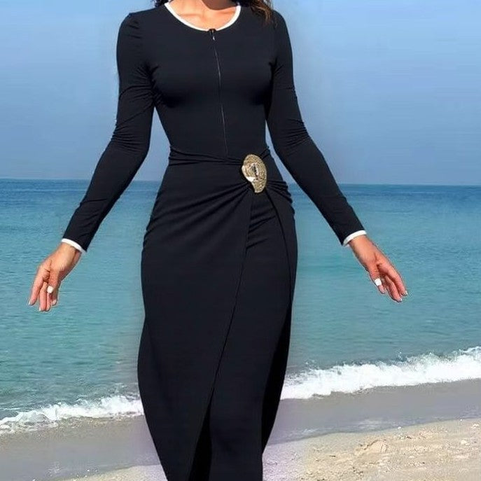 Damen modisches Wickelkleid mit elegantem Gürtel R&B