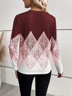 Damen modisches Langarmshirt mit grafischem Muster R&B