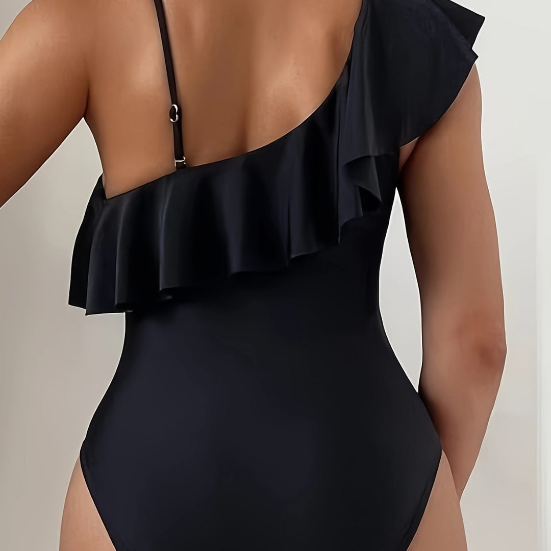 Damen Einteiler Badeanzug mit asymmetrischem Rüschendesign und eleganten Cut-Out-Details R&B