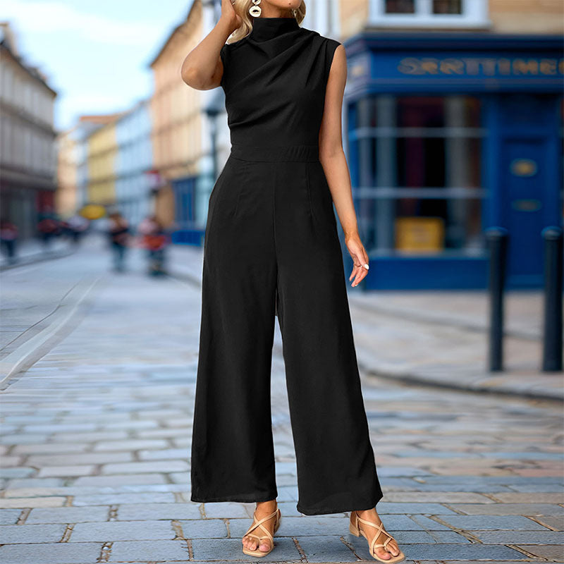Damen Eleganter Jumpsuit mit geschmackvollem Wasserfall-Ausschnitt und weitem Bein R&B