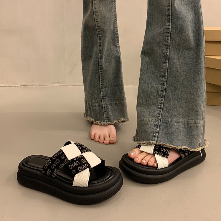 Damen modische Slide-Pantoletten mit komfortablem Fußbett und elastischen Riemen R&B