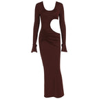Damen elegantes Maxi-Kleid mit asymmetrischem Cut-Out und Raffungen R&B