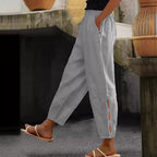 Damen Leichte Leinenhose mit seitlichen Schlitzen und elastischem Bund R&B