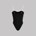 Damen eleganter Badeanzug mit Spitzenrand und Trägern R&B