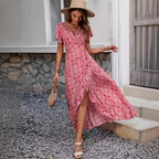 Damen Maxikleid mit asymmetrischen Saum und floralem Design R&B