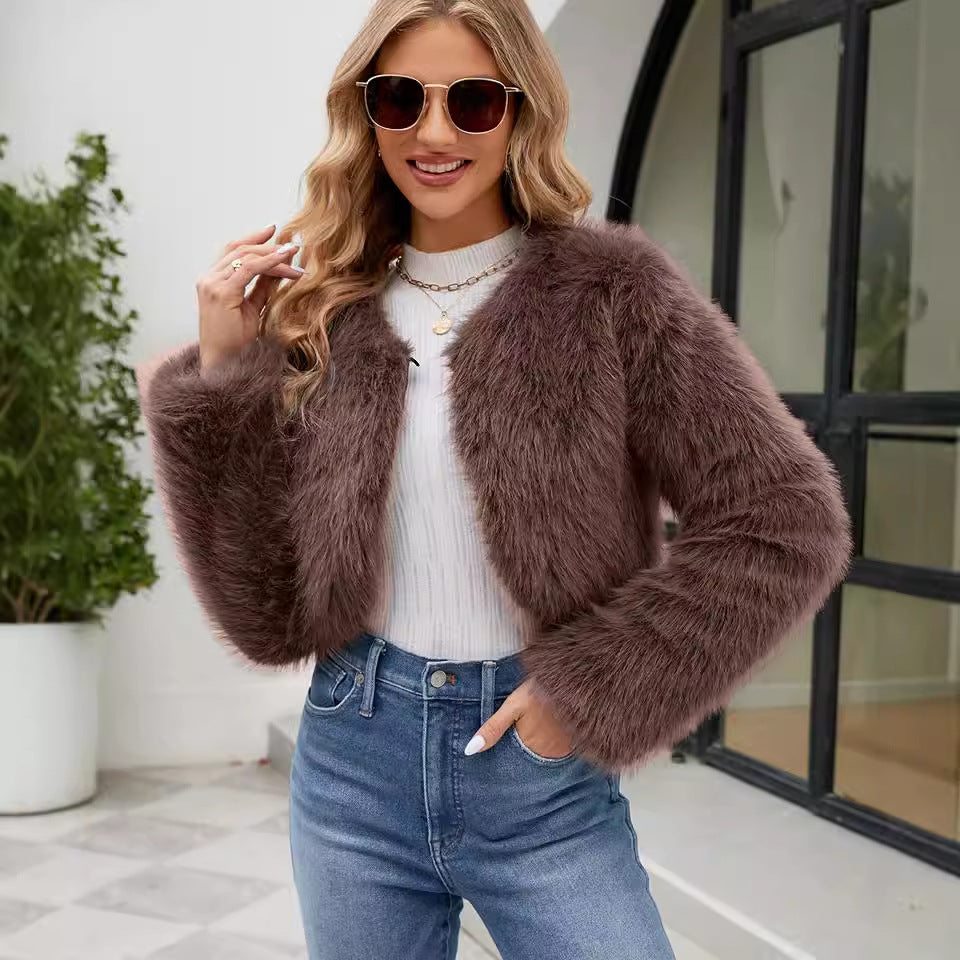 Damen Elegante und kuschelige Kurzjacke mit Kunstfell R&B