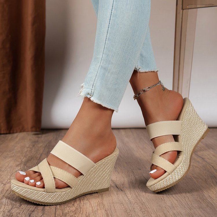 Damen Elegante Keil-Sandalen mit breiten Riemen