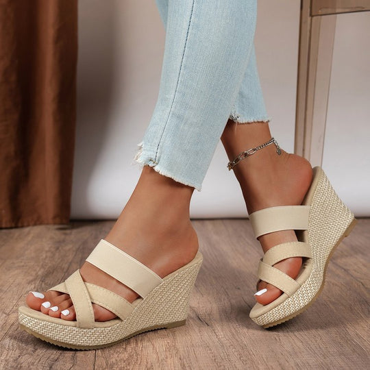 Damen Elegante Keil-Sandalen mit breiten Riemen R&B