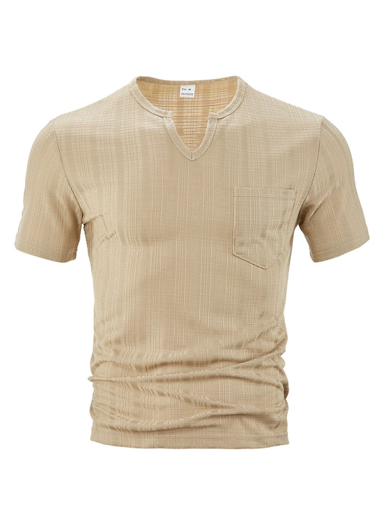 Herren Kurzarm T-Shirt mit V-Ausschnitt und Brusttasche R&B