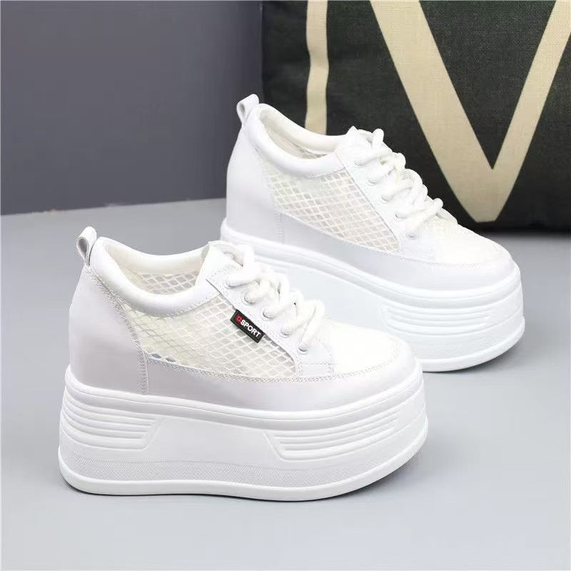 Damen Plateau Sneakers mit atmungsaktivem Netzdesign und rutschfester Sohle
