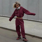 Damen Sportliches Hoodie-Set mit hohem Kragen und bequemen Hosen R&B