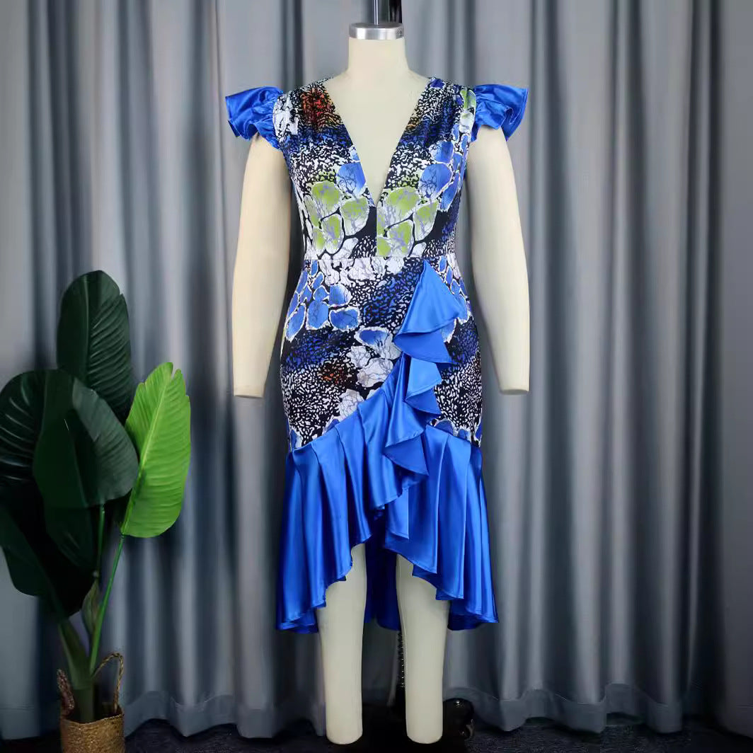 Damen Festliches Kleid mit voluminösem Rüschensaum und tiefem V-Ausschnitt R&B