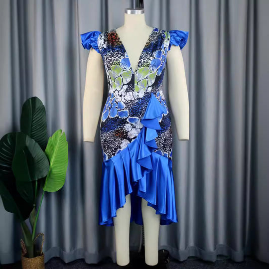 Damen Festliches Kleid mit voluminösem Rüschensaum und tiefem V-Ausschnitt R&B