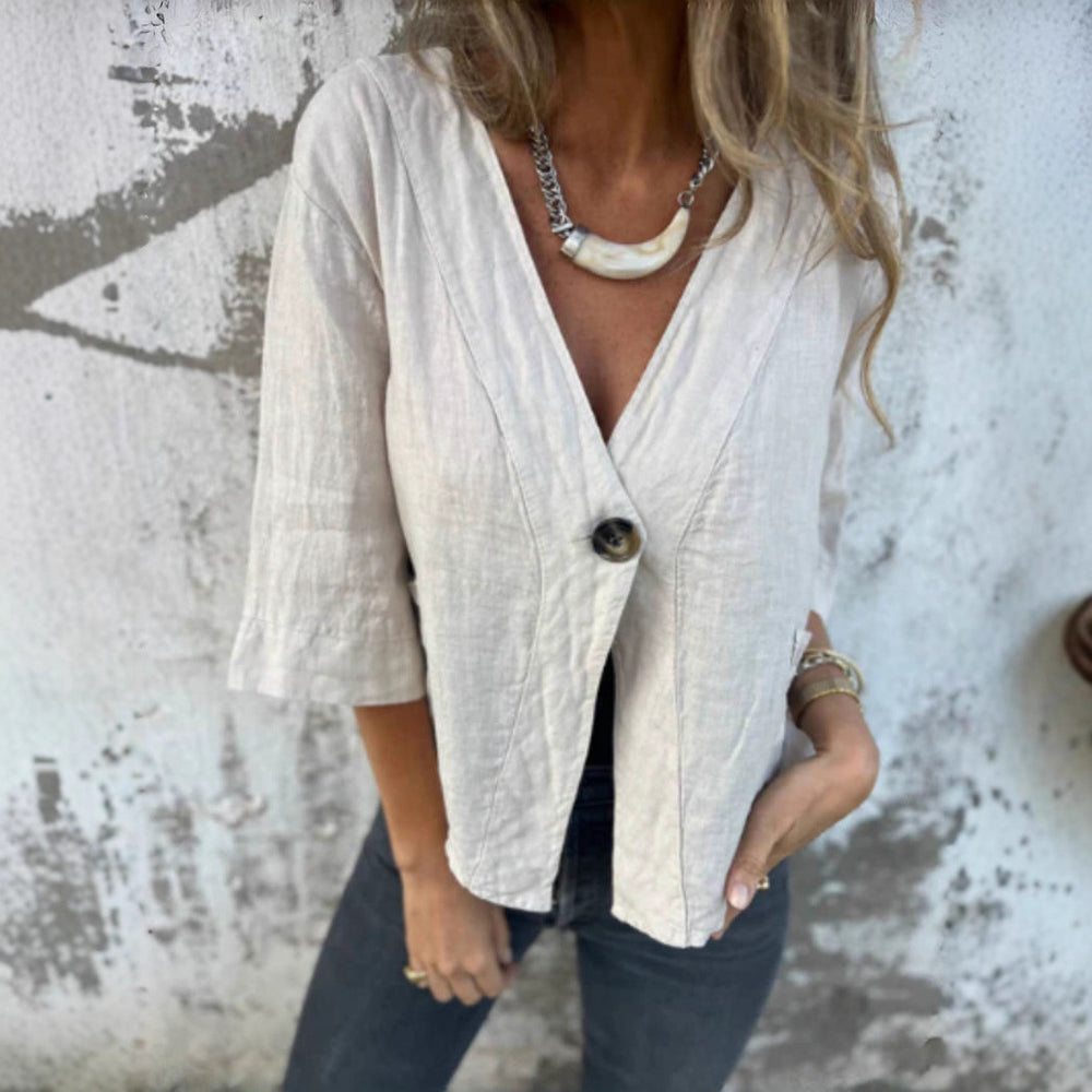 Damen Leichtes Leinenblazer mit kurzer Arm R&B