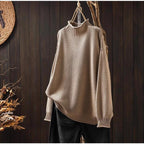 Damen Oversized Strickpullover mit hohem Kragen R&B