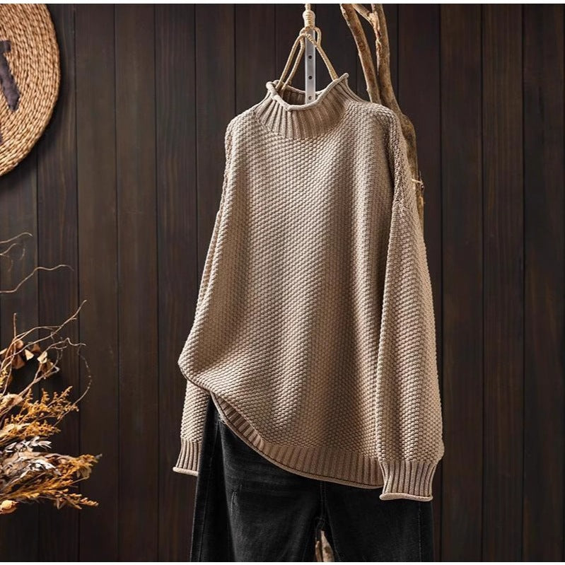 Damen Oversized Strickpullover mit hohem Kragen R&B