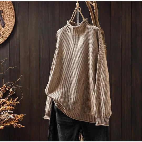 Damen Oversized Strickpullover mit hohem Kragen R&B