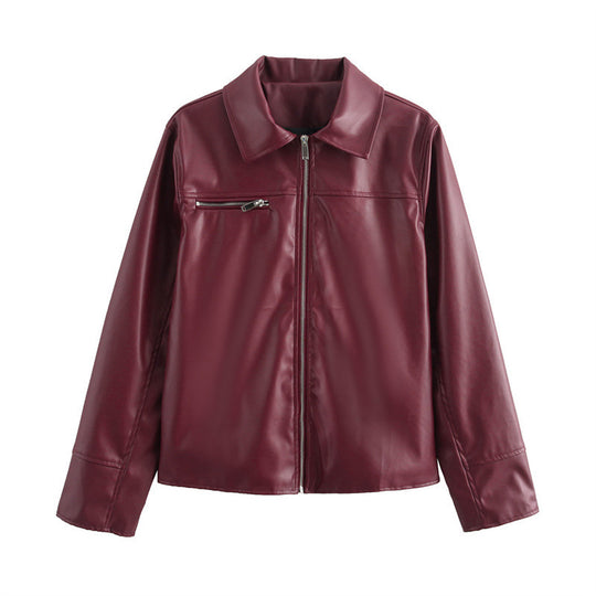 Damen Kunstlederjacke mit modernem Stehkragen und praktischen Reißverschlusstaschen R&B