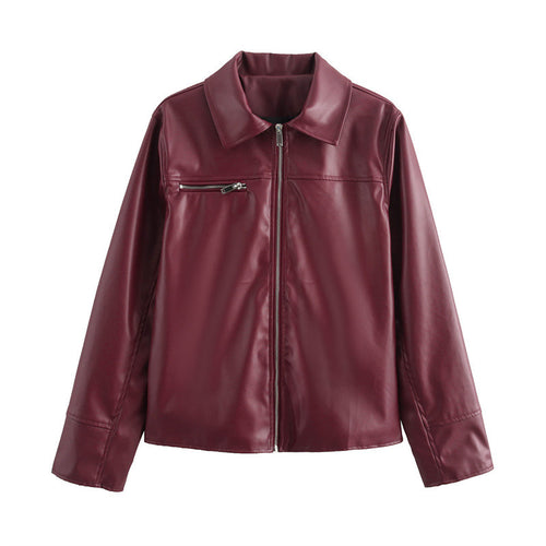 Damen Kunstlederjacke mit modernem Stehkragen und praktischen Reißverschlusstaschen R&B