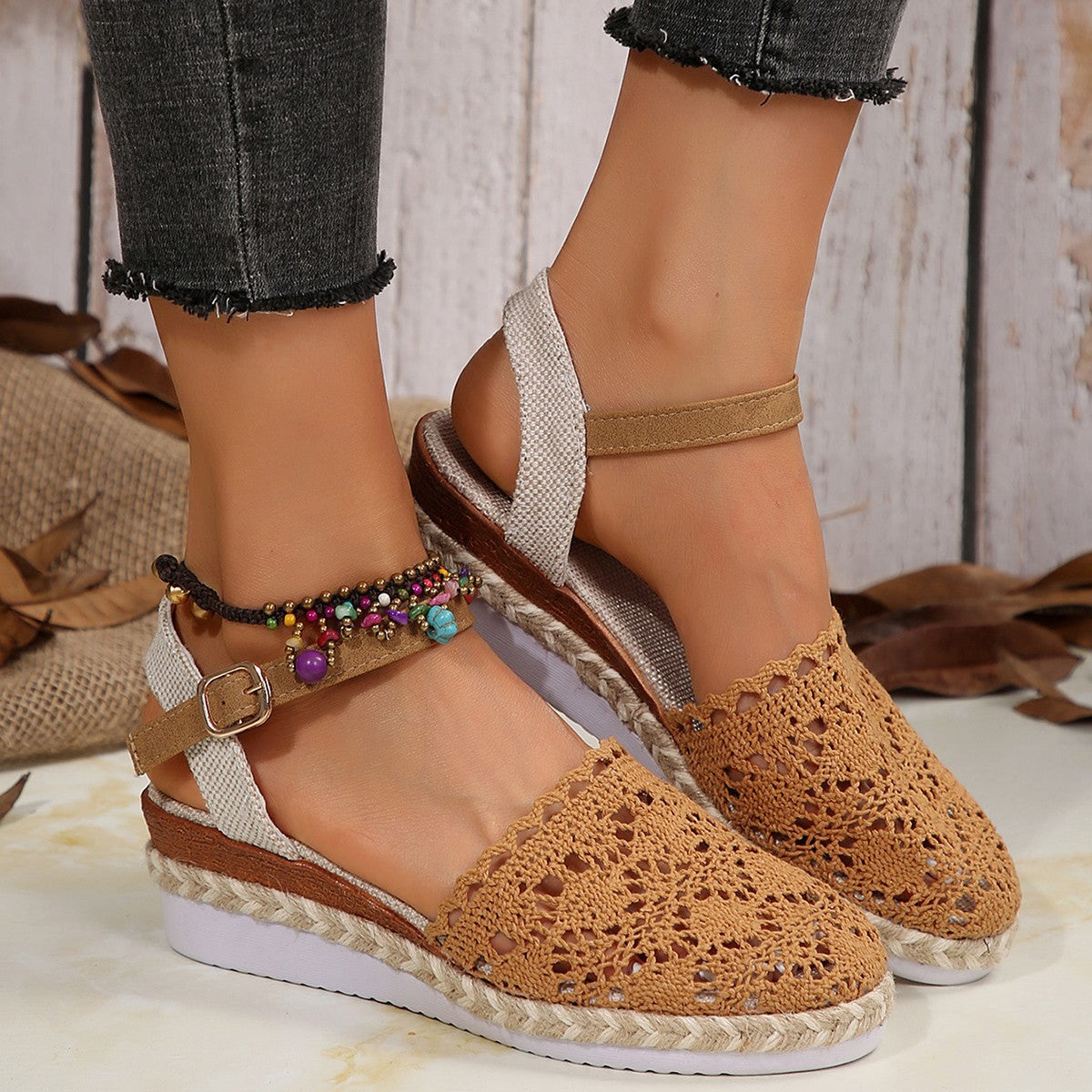 Damen Espadrilles mit Häkel-Design und verstellbarem Riemen R&B