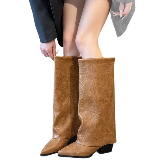 Damen modische Stiefeletten mit flexiblem Schaft und elegantem Blockabsatz R&B