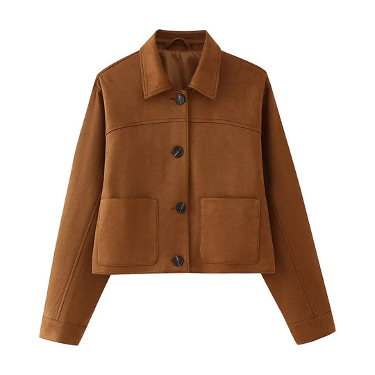 Damen modische Suede Jacke mit praktischen Taschen und eleganten Details R&B