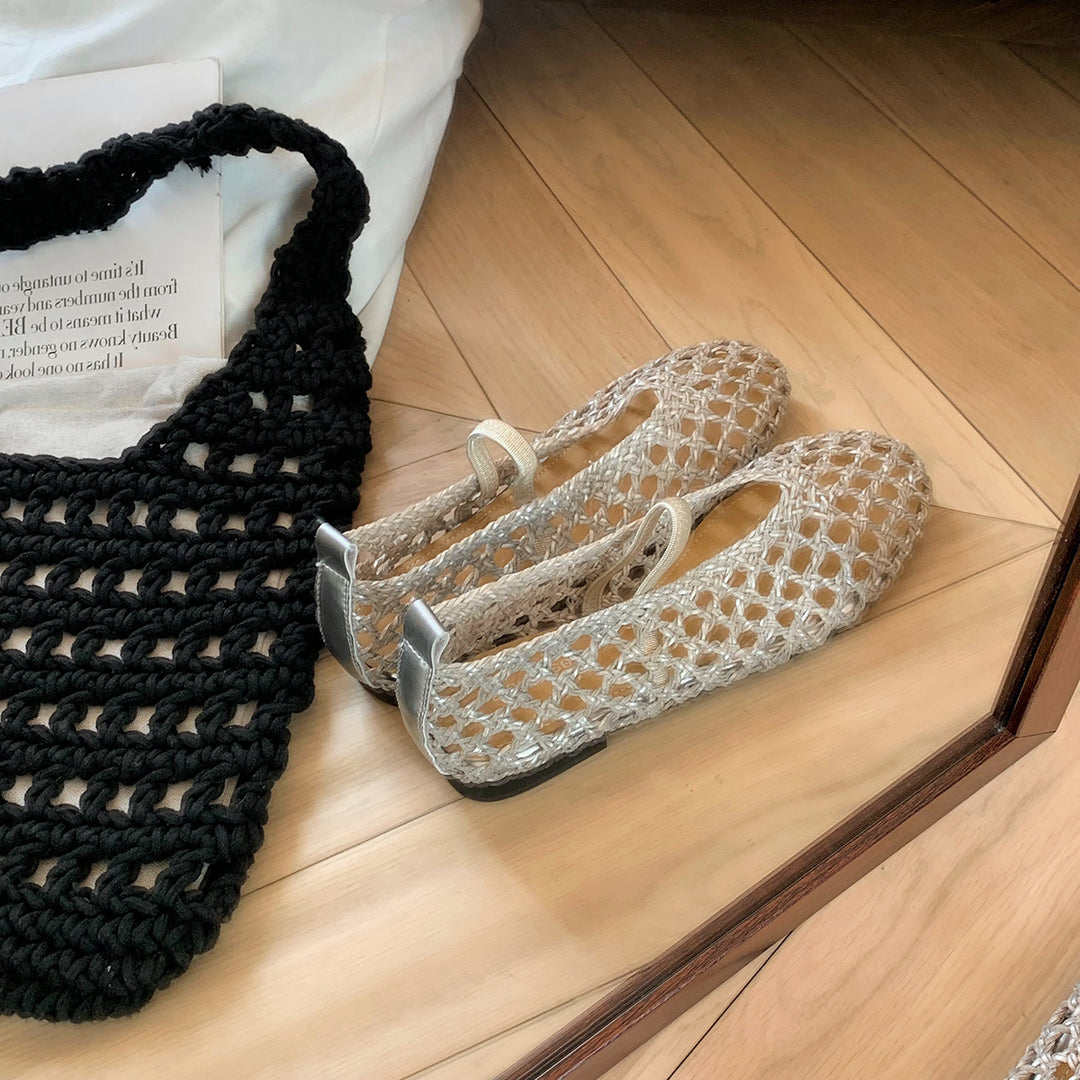 Damen Ballerina-Sandalen mit luftiger Netzstruktur und elastischem Riemen R&B
