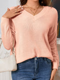 Damen Viskose Strickpullover mit modischem V-Ausschnitt und weitem Schnitt