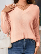 Damen Viskose Strickpullover mit modischem V-Ausschnitt und weitem Schnitt