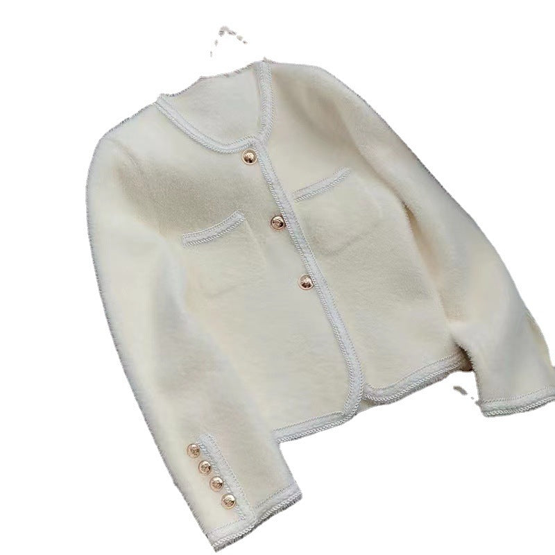 Damen Elegante Strickjacke mit goldenen Knöpfen und feiner Struktur R&B