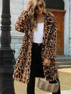 Damen Eleganter Leopardenmuster Mantel aus Kunstfell R&B