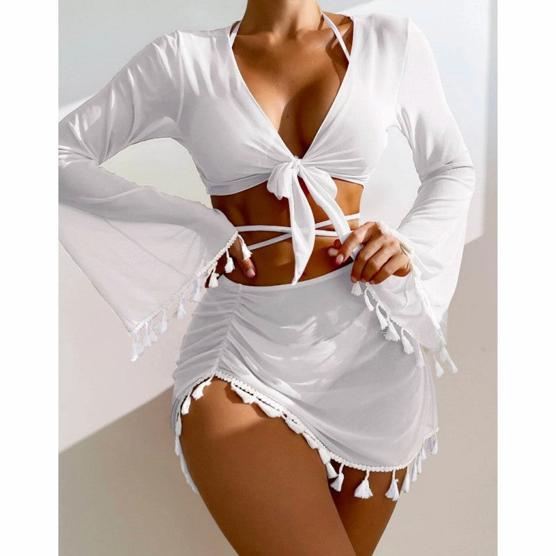 Damen Set aus luftiger Bluse mit langen Ärmeln und Taillenslip R&B