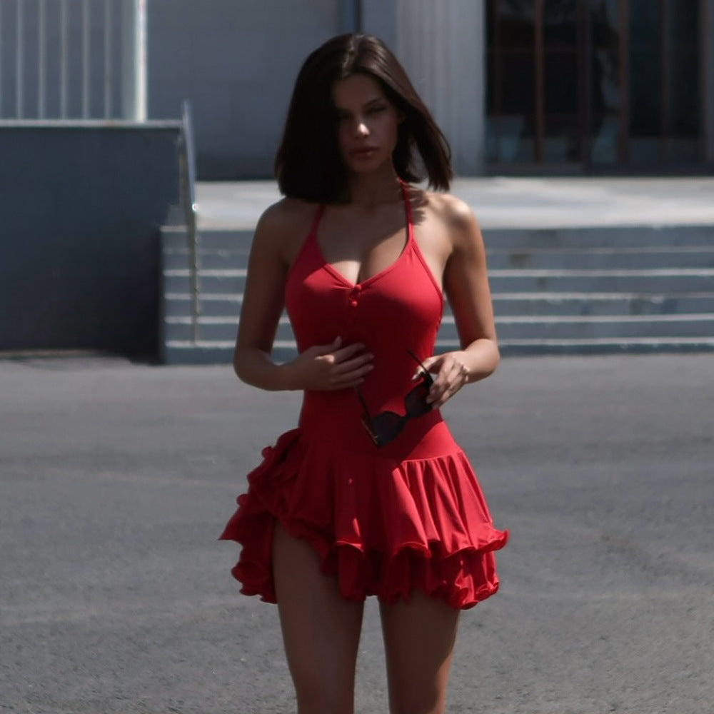 Damen Voluminöses Rüschenkleid mit Knopfdetails R&B