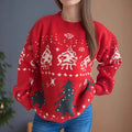 Damen gestrickter Weihnachtspullover mit festlichen Motiven und lässigem Schnitt R&B