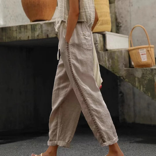 Damen lässige Leinenhose mit seitlichen Schneidern R&B