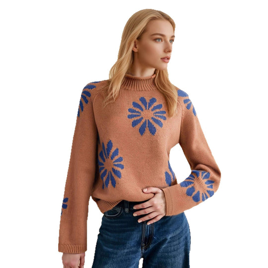 Damen farbenfroher Strickpullover mit floralem Muster R&B