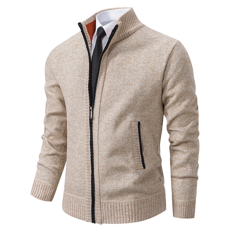 Herren elegante Strickjacke mit hohem Kragen und praktischem Reißverschluss R&B