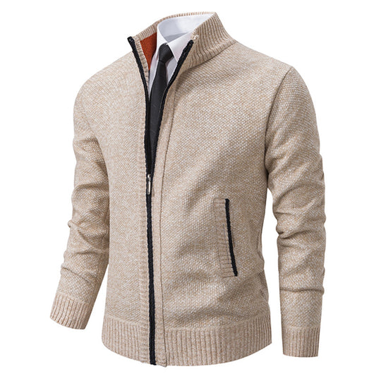 Herren elegante Strickjacke mit hohem Kragen und praktischem Reißverschluss R&B