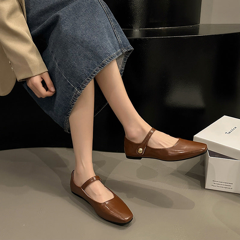 Damen klassische Ballerinas mit elegantem Riemchen und feinem Schnallen-Detail R&B