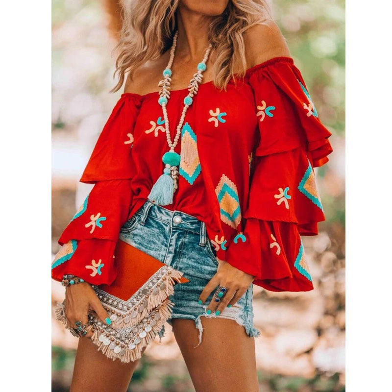 Damen Off-Shoulder Oberteil mit voluminösen Rüschen R&B