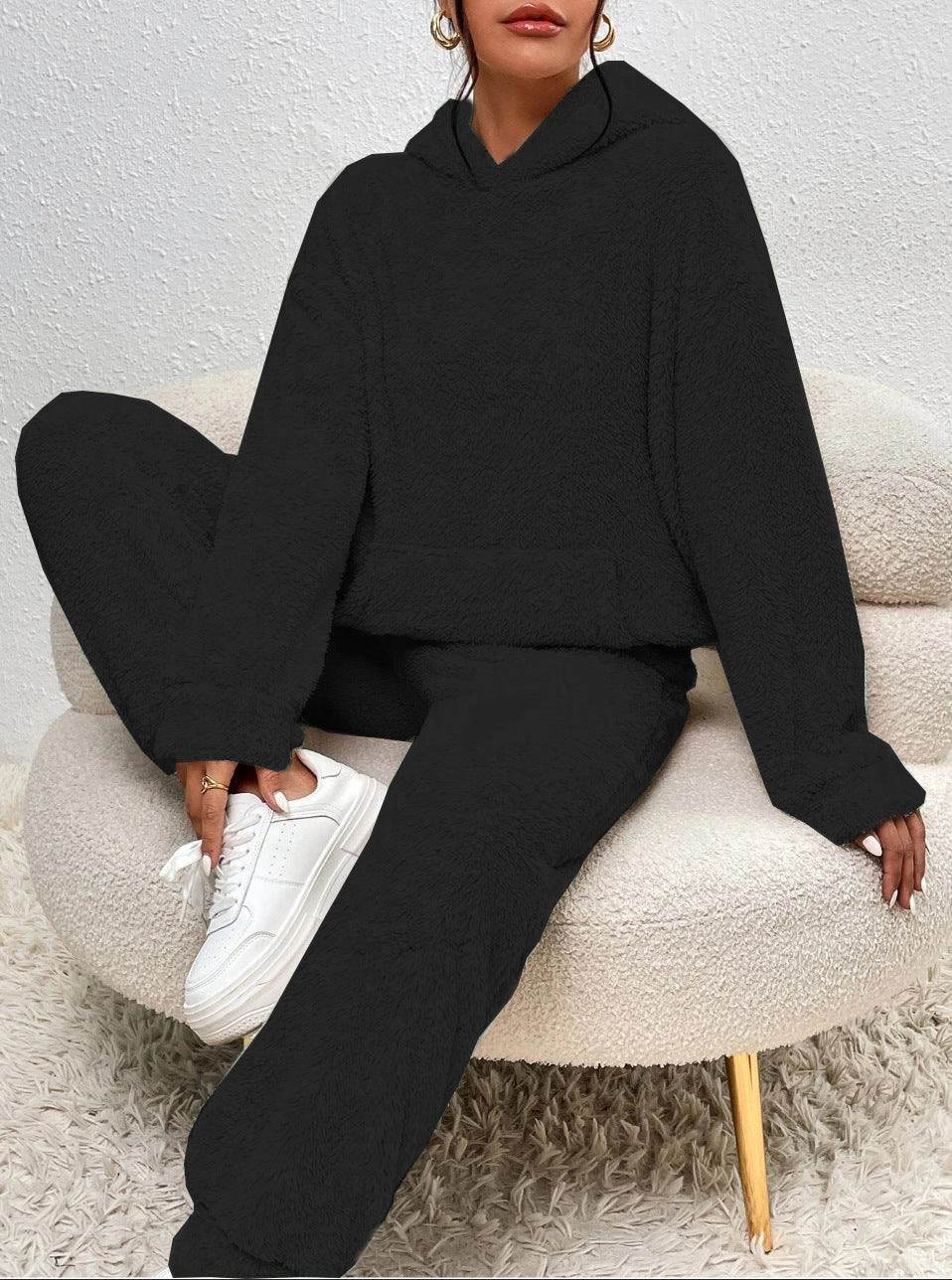 Damen Fleece-Loungewear-Set mit Kapuze und Taschen R&B