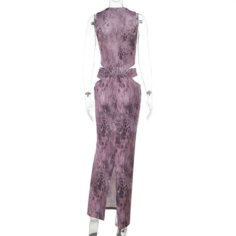 Damen Fließendes Maxikleid mit asymmetrischem Ausschnitt und Taillengürtel R&B