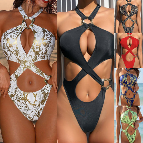 Damen Einteiler Badeanzug mit aufregendem Animal-Print R&B