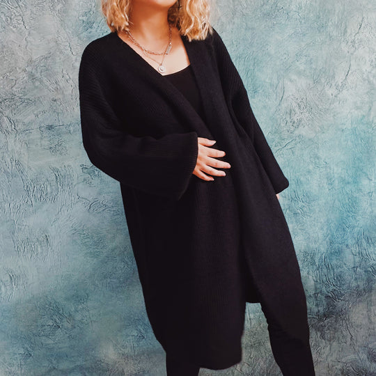 Damen Oversized Strickjacke mit tiefem V-Ausschnitt und lässigem Schnitt R&B