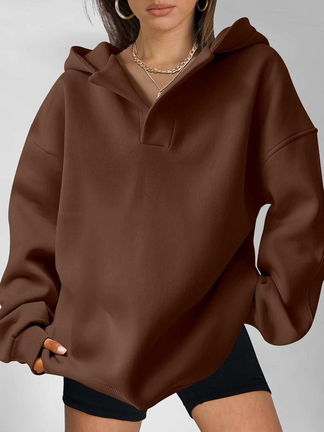 Damen Oversized Kapuzensweatshirt mit lässigem Stehkragen und langen Ärmeln R&B