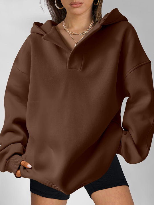 Damen Oversized Kapuzensweatshirt mit lässigem Stehkragen und langen Ärmeln R&B