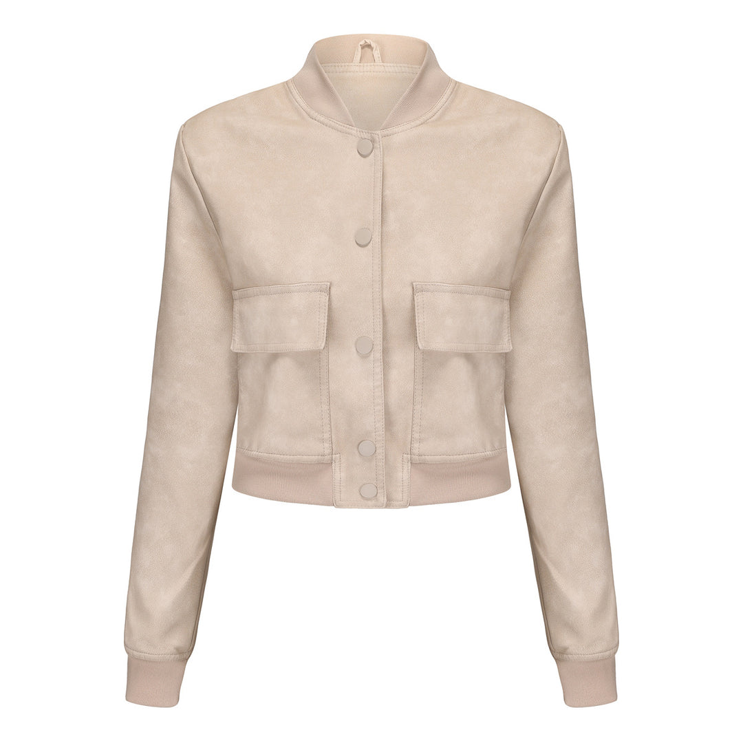 Damen Kunstleder Bomberjacke mit praktischen Taschen und elastischen Bündchen R&B