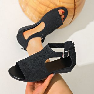 Damen elegante Riemchen-Sandalen mit atmungsaktiver Strickoberfläche R&B