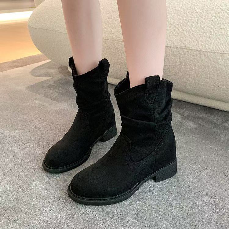 Damen Modische Stiefeletten mit lässigem Falten-Design und bequemem Blockabsatz R&B