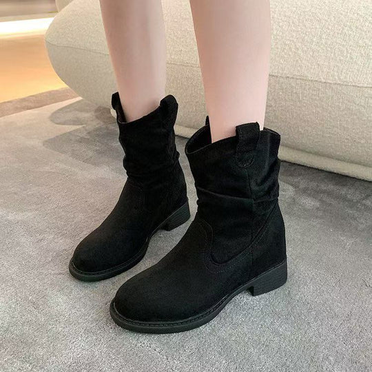 Damen Modische Stiefeletten mit lässigem Falten-Design und bequemem Blockabsatz R&B